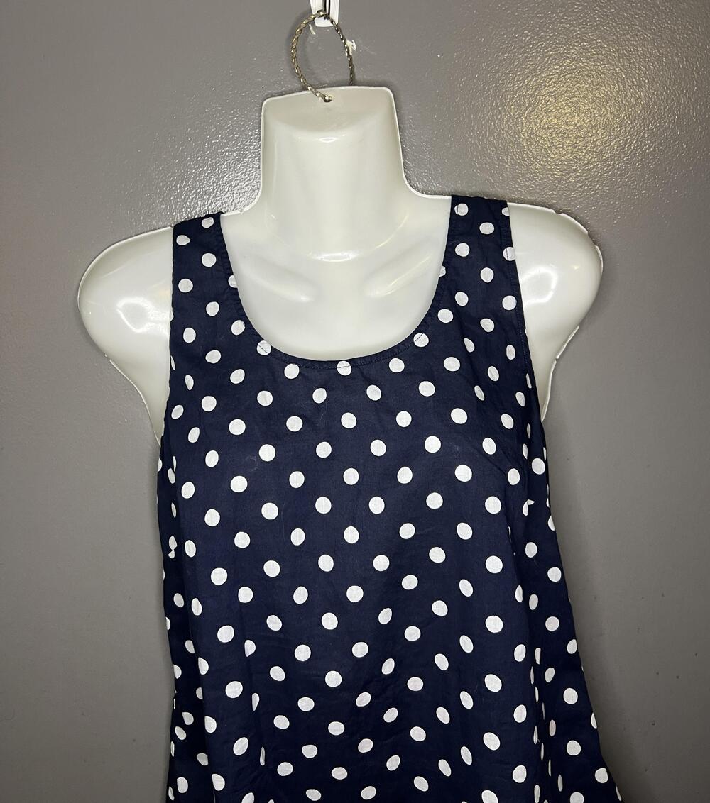 J.Crew Tank Top Womens 6 Blue White Polka Dot Scoop Neck Side Zip Cotton Summer